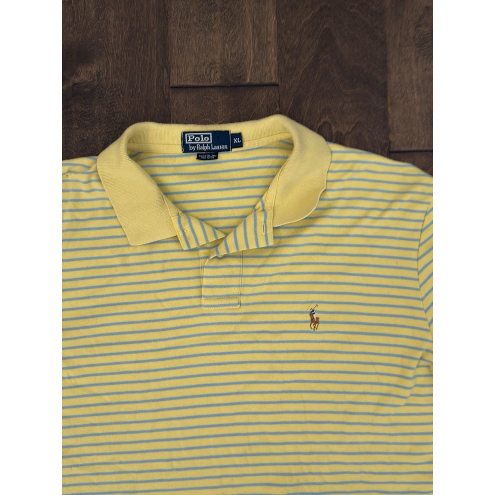 Ralph Lauren Mens Yellow Striped Short Sleeve Polo Shirt Pony Logo XL